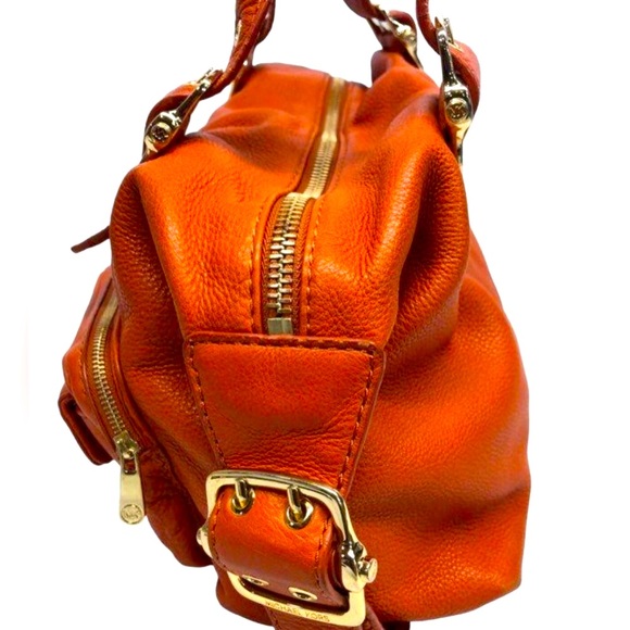 Michael Kors Orange Pebbled Leather Zip Top Satchel Shoulder Bag - Picture 2 of 15
